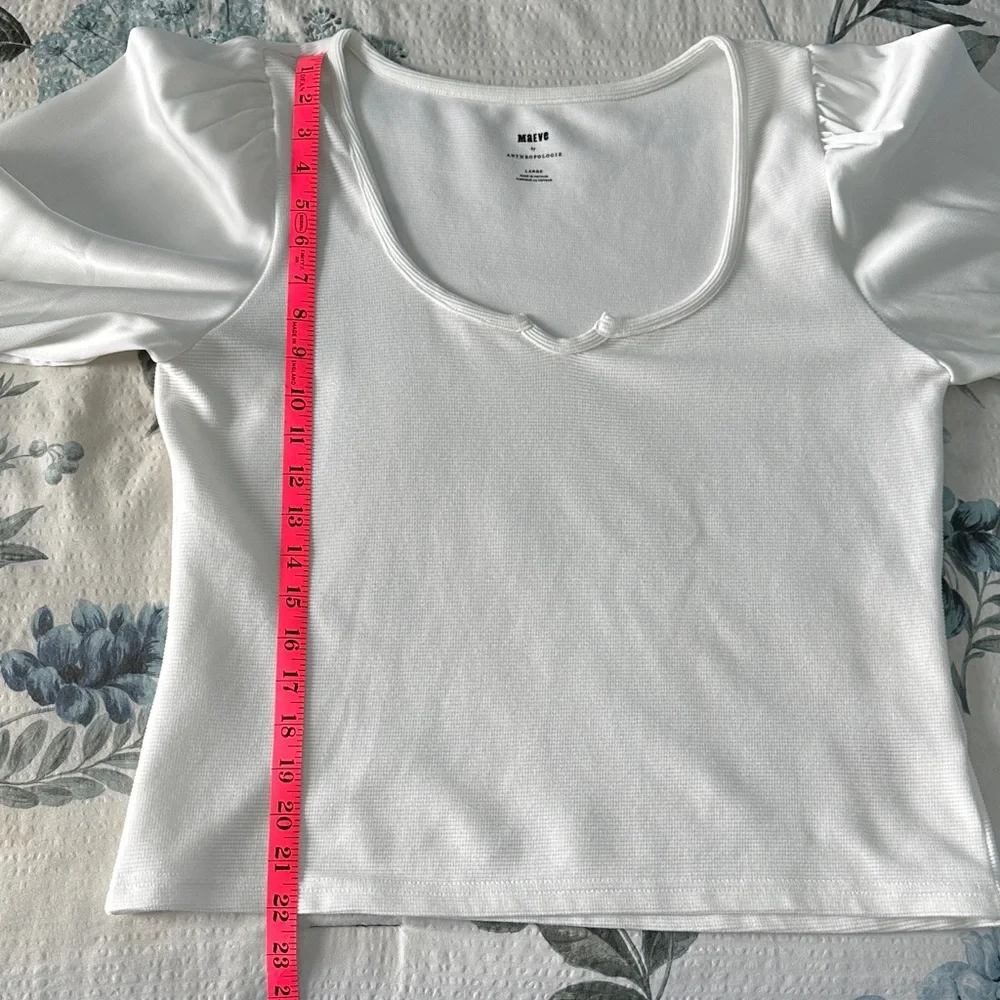 Anthropologie Maeve White Satin Puff Sleeve Top Size Large